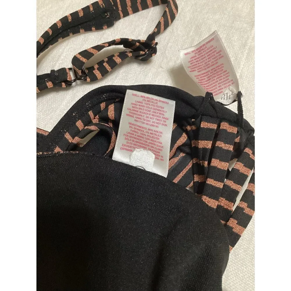 Copper/Black Strip 2Piece Strappy Swimsuit L